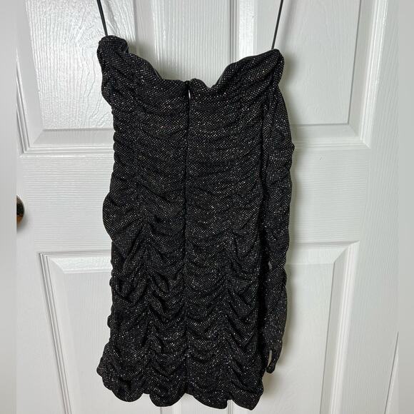 SAU LEE Revolve Black Strapless Faye Metallic Ruched Mini Dress W/ Gloves 4 - Picture 6 of 9